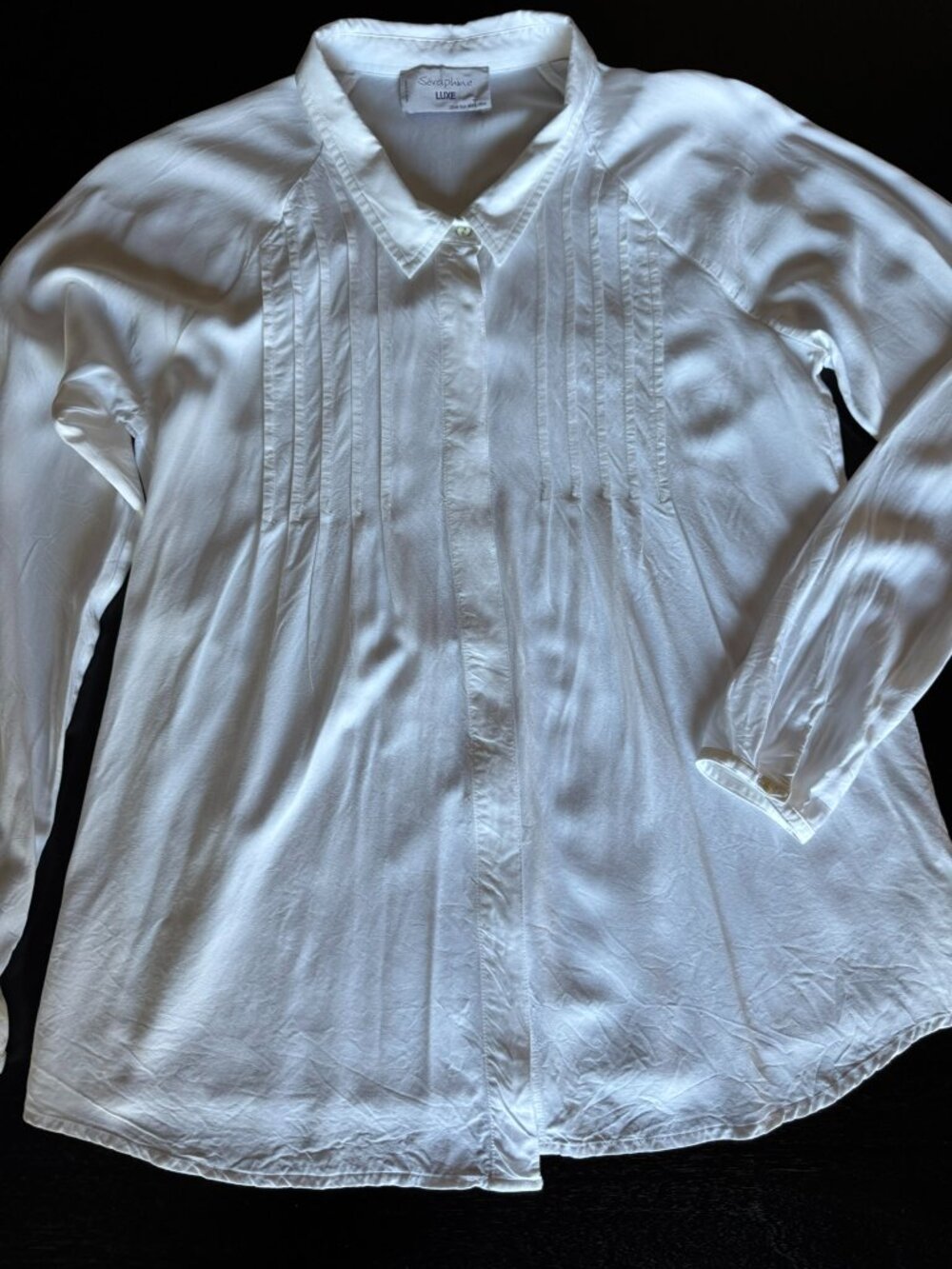 Sweet Flowy White Viscose Pintuck Blouse 6US Seraphine Luxe Raglan Sleeve